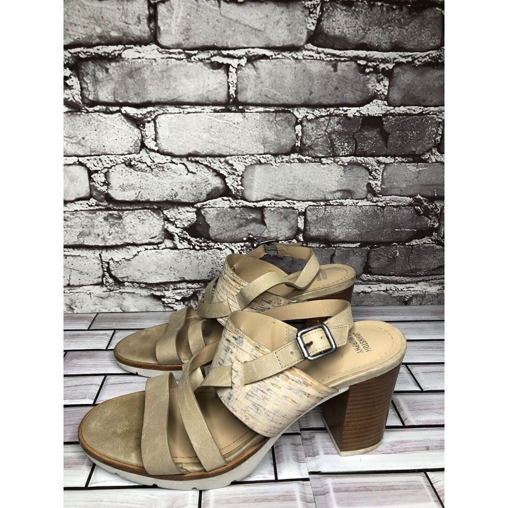 Johnston & Murphy Kayla Taupe Leather Heel Strappy Sandals Women’s Sz 9M US/40EU